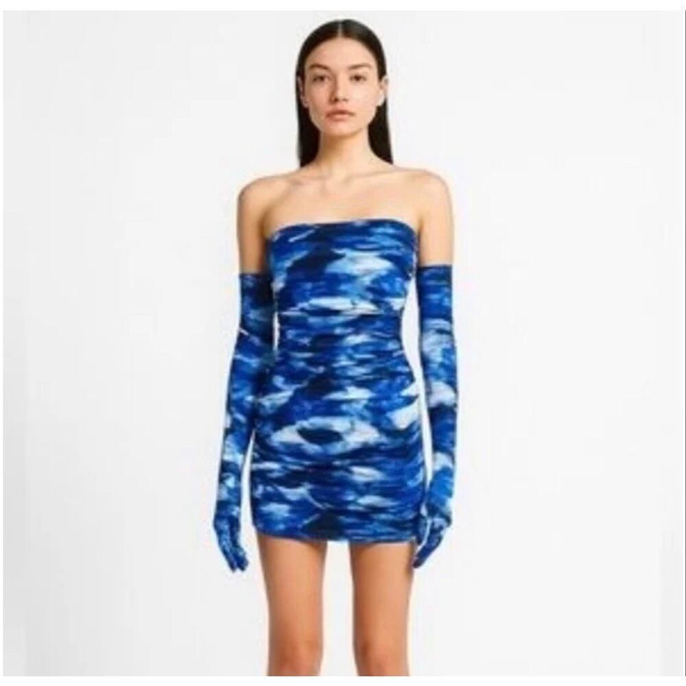 NWOT Miscreants London x Revolve Blue Tie Dye Cupid Mini Dress W/ Gloves US 6